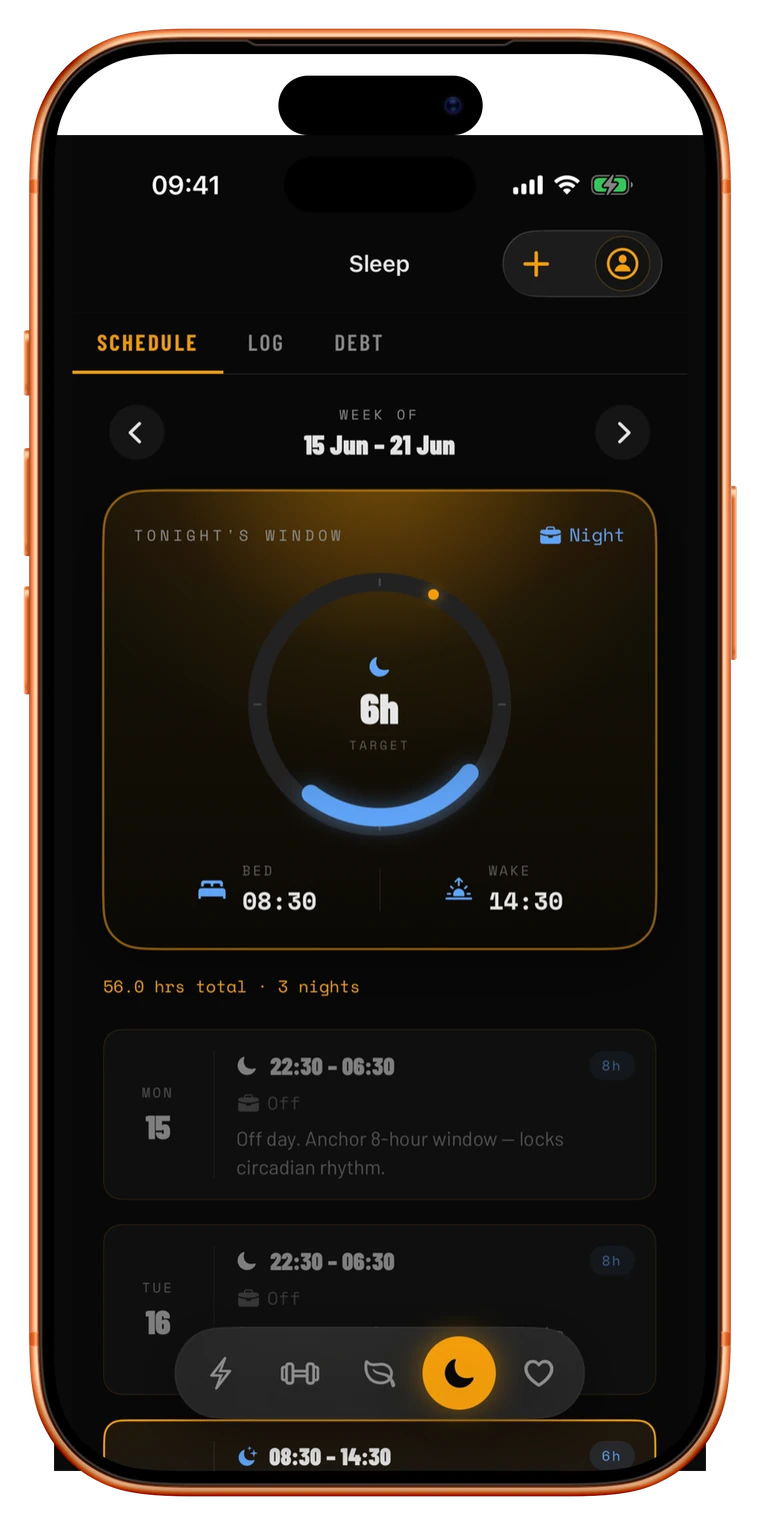 SynchroFit Sleep tab on iPhone